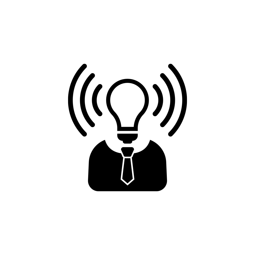 A graphic of a lightbulb on a suit sending out a signal.